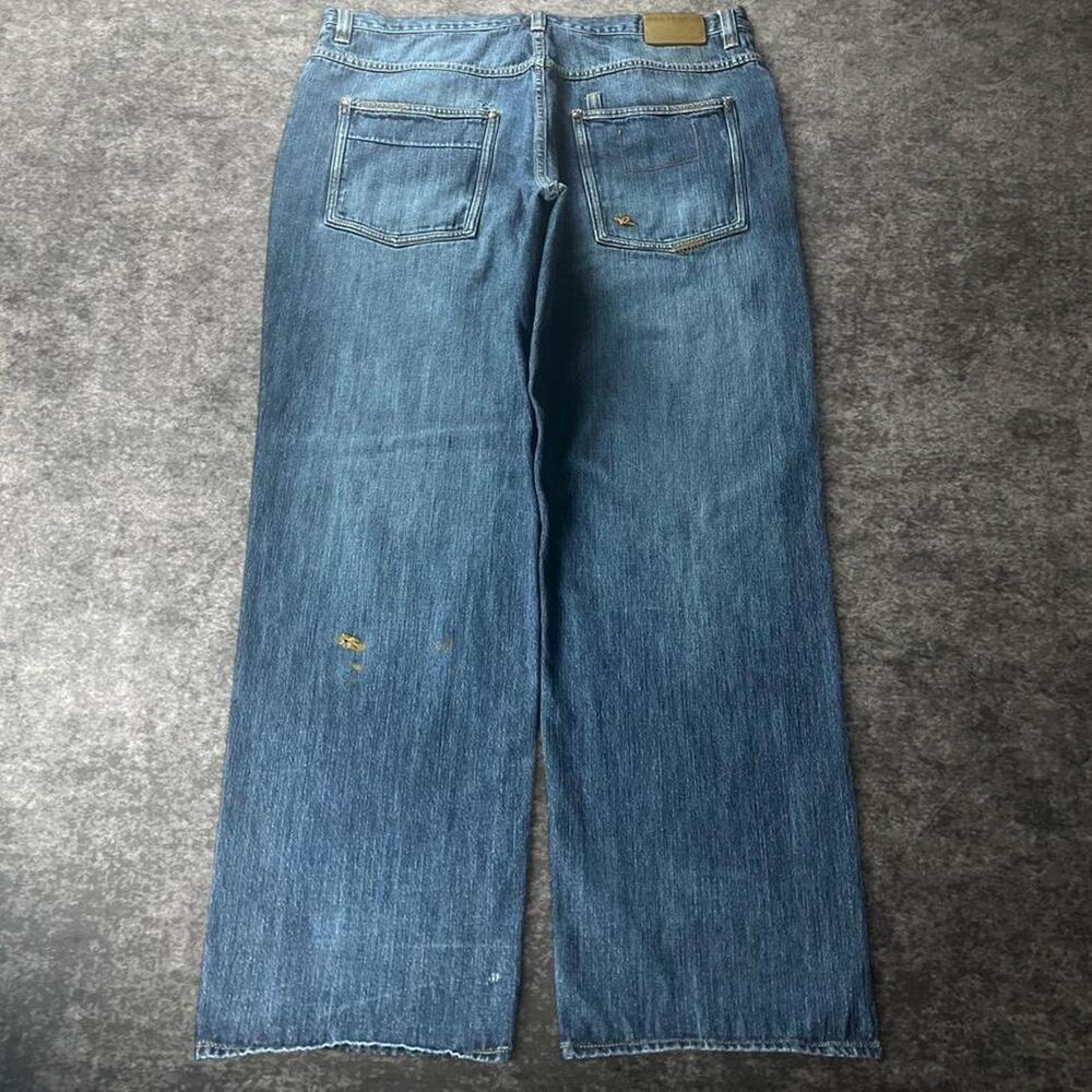 Rocawear Men’s 42x34 Blue Baggy Wide Leg Jeans Hip Hop Embroidered Logo